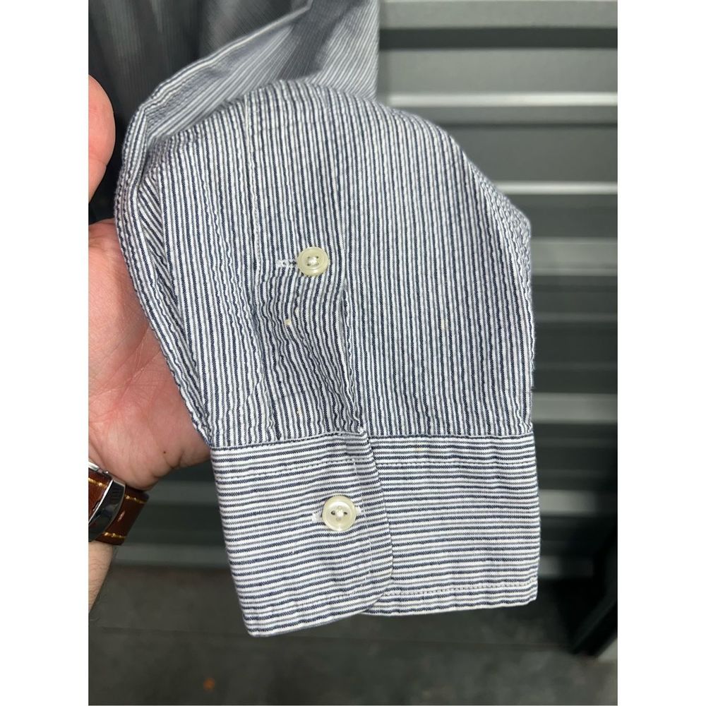 Navy & White Polo Ralph Lauren Button Contrast Collar Down Shirt Size XL - Picture 6 of 8